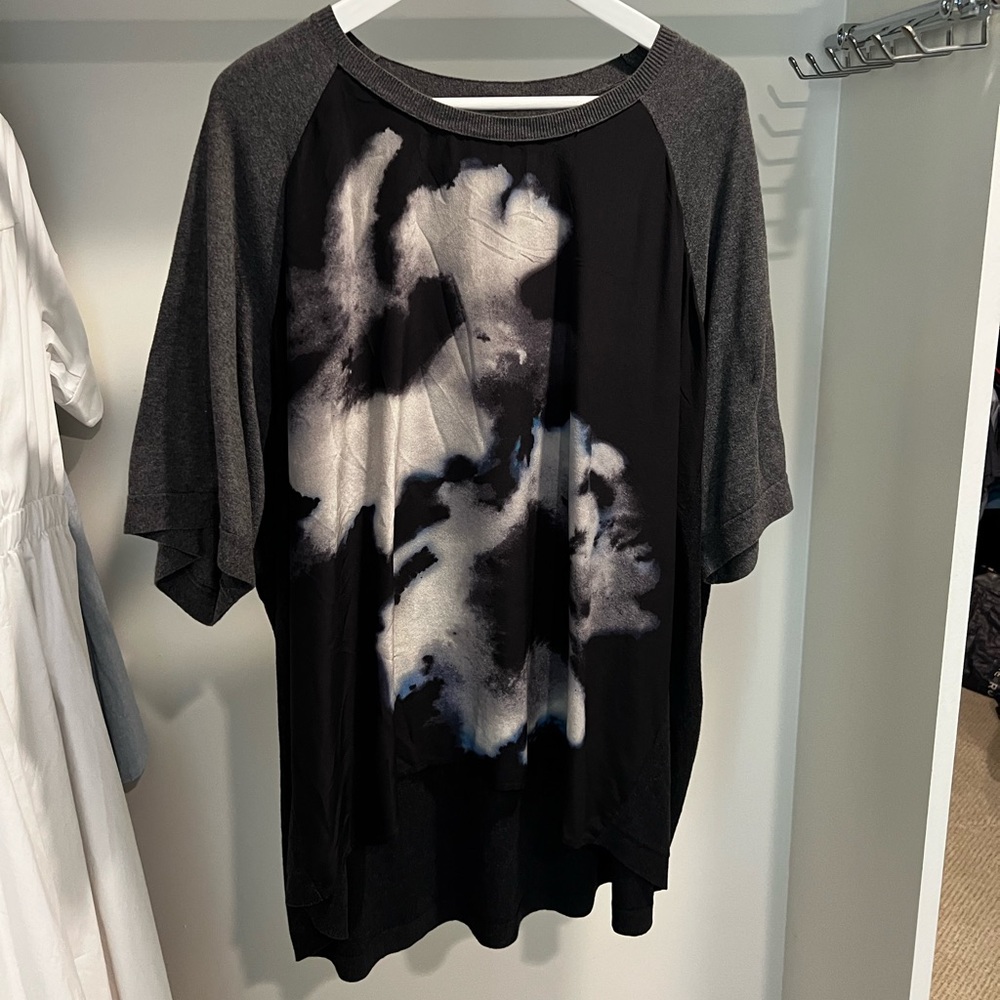 All Saints Silk and Knit Colorblock Oversized Tee